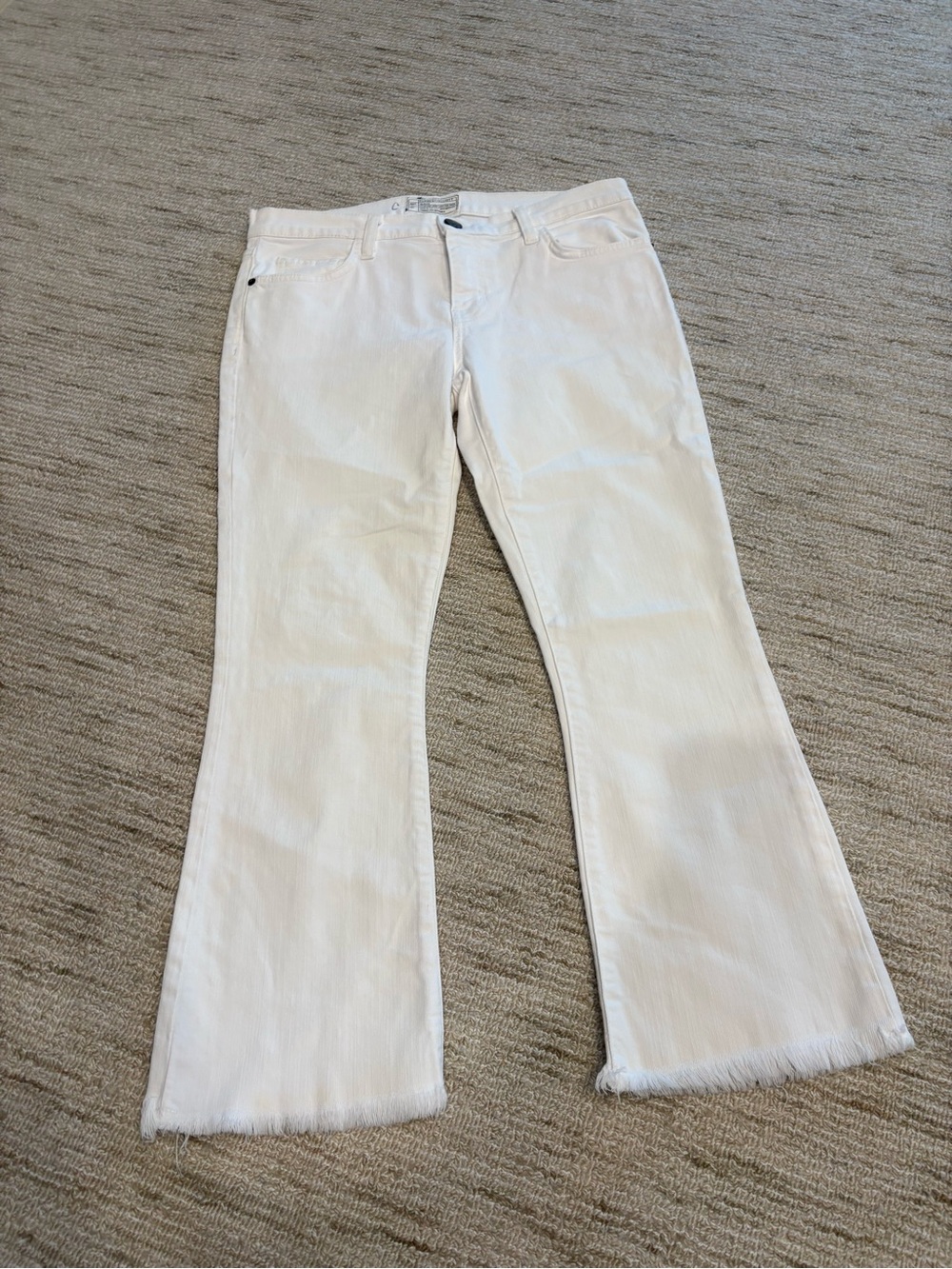 Current/Elliott White Flare Jeans with Frayed Hem